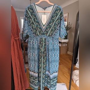 Green/Blue Boho bandana midi dress